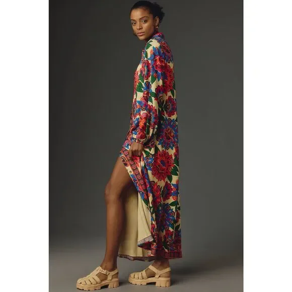 Anthropologie Farm Rio Long-Sleeve Button-Front Midi Dress - Picture 3 of 8